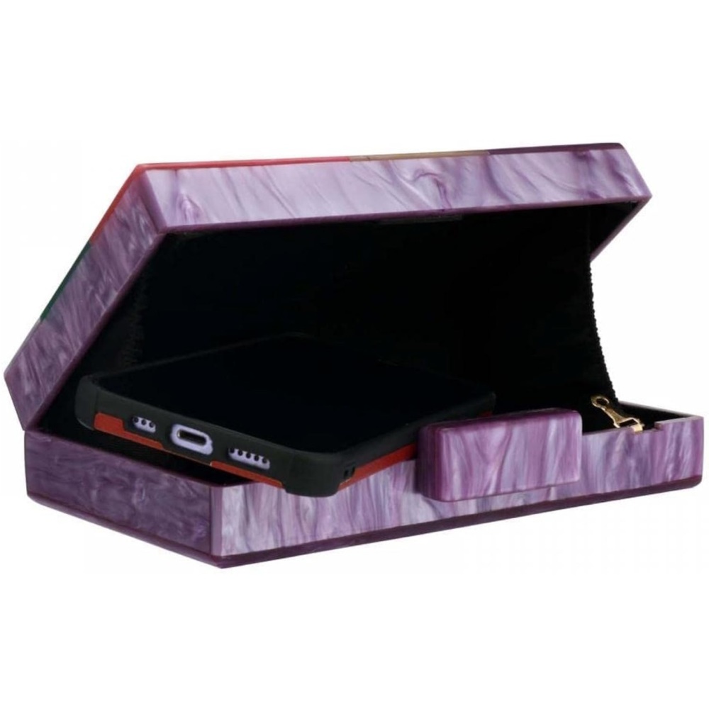 Glamorous Colorblock Multicolor Resin Reflective Turnlock Clutch Box Purse New - Picture 3 of 7